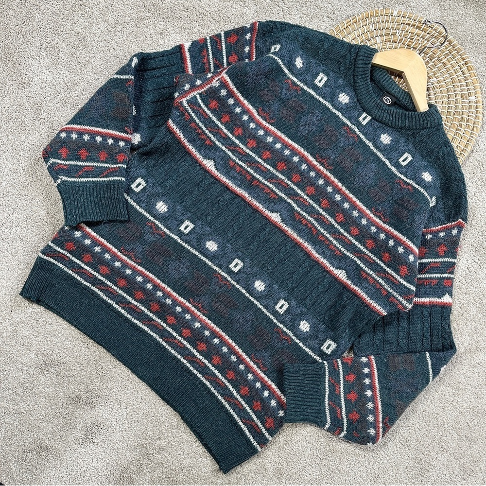 C&A Women’s Wool Blend Crewneck Sweater Grandpacore Cabin Multicolor Green L